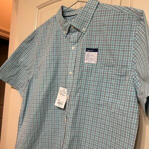 Plaid button-down short-sleeve shirt
